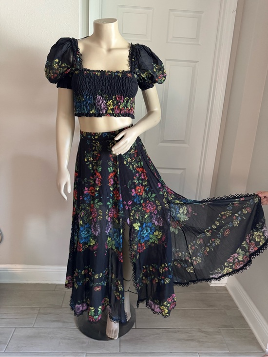 Charo Ruiz Dresses & Skirts - Charo Ruiz Black Floral Smocked Crop Top & Skirt Set